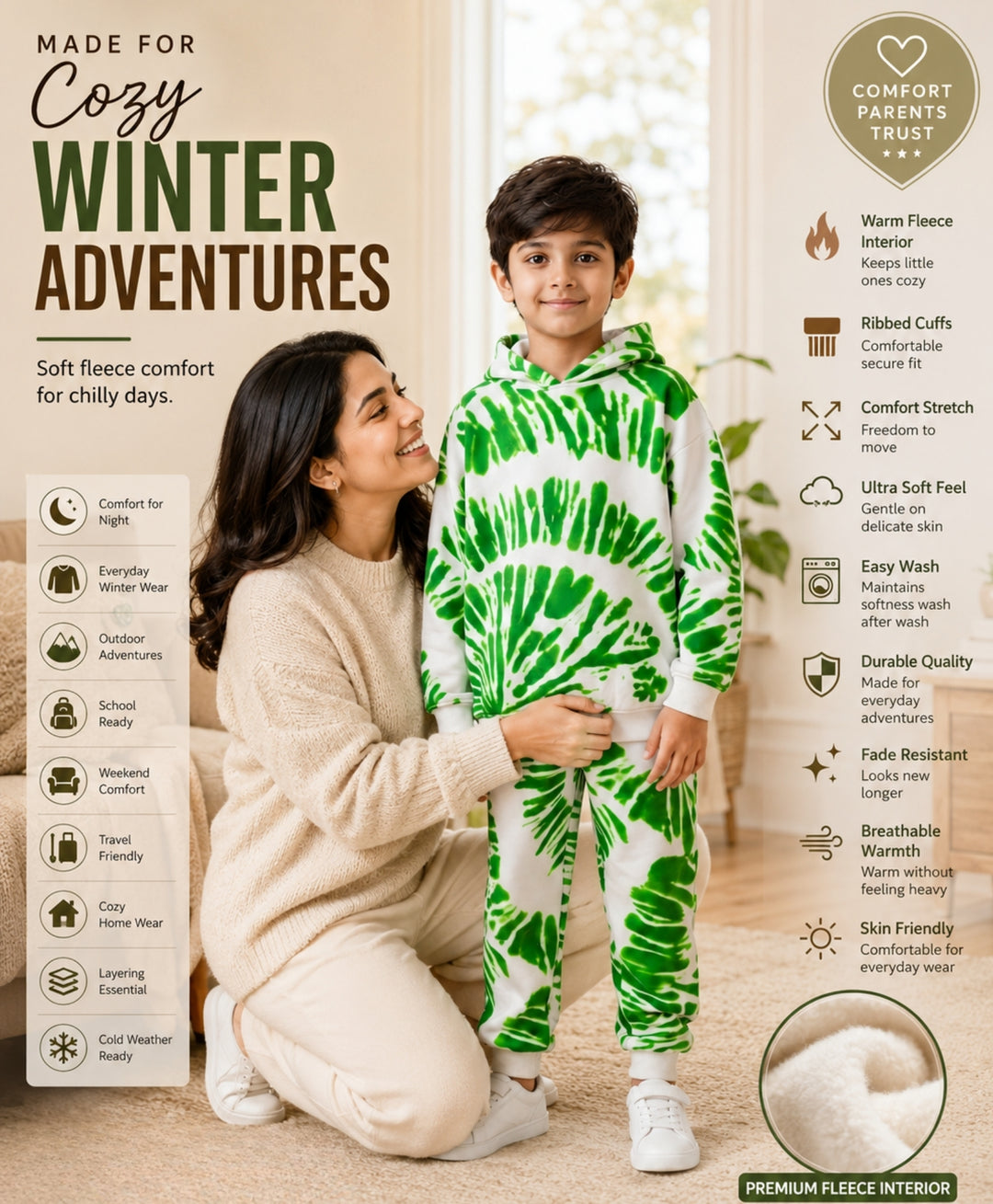 GREEN SWIRL FLEECE HOODIE JOGGER SET - GREEN