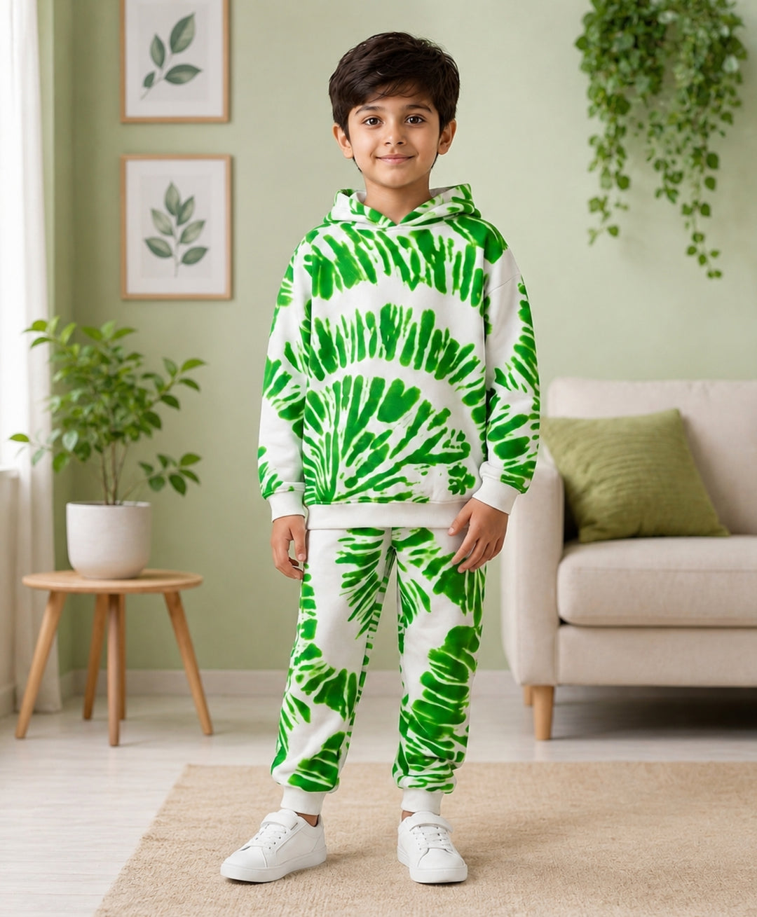 GREEN SWIRL FLEECE HOODIE JOGGER SET - GREEN