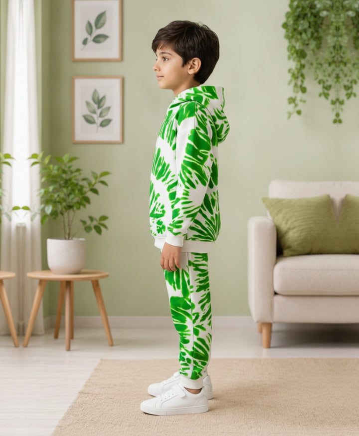 GREEN SWIRL FLEECE HOODIE JOGGER SET - GREEN