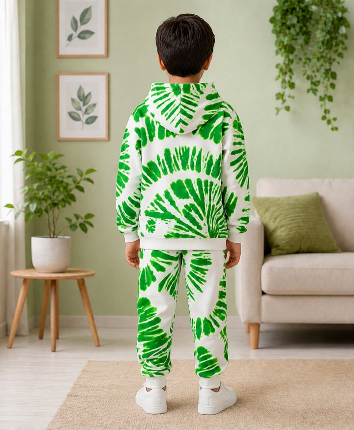 GREEN SWIRL FLEECE HOODIE JOGGER SET - GREEN