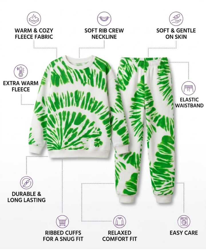 GREEN SWIRL FLEECE HOODIE JOGGER SET - GREEN