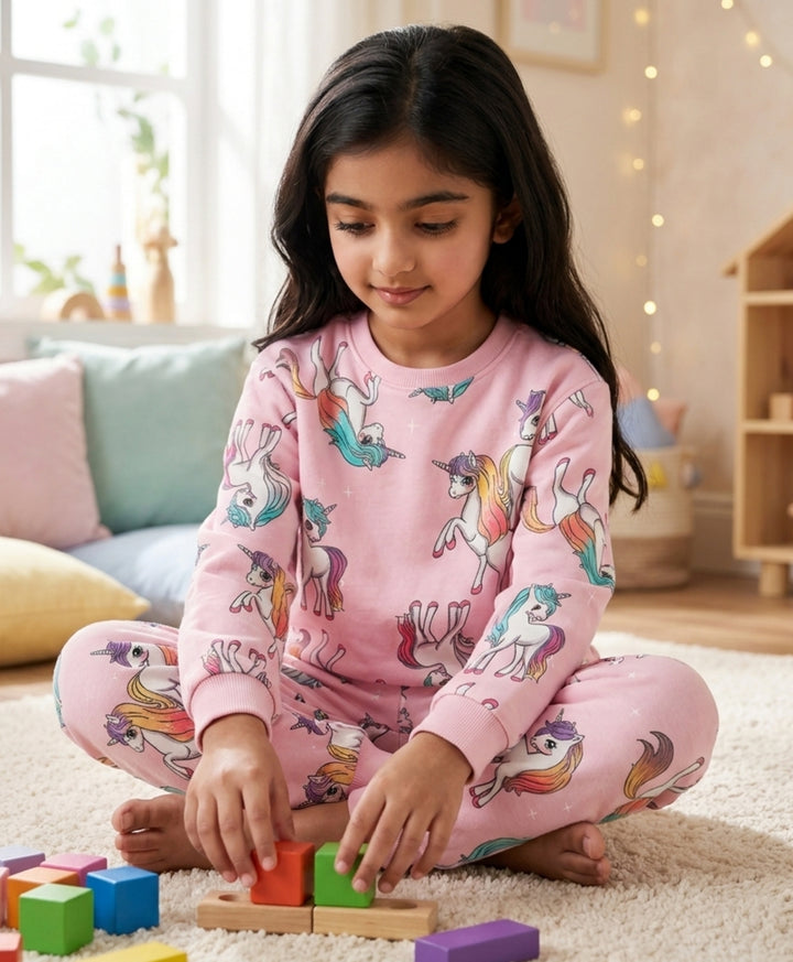 UNICORN STAR GIRLS FLEECE SWEATSHIRT JOGGER SET - PINK