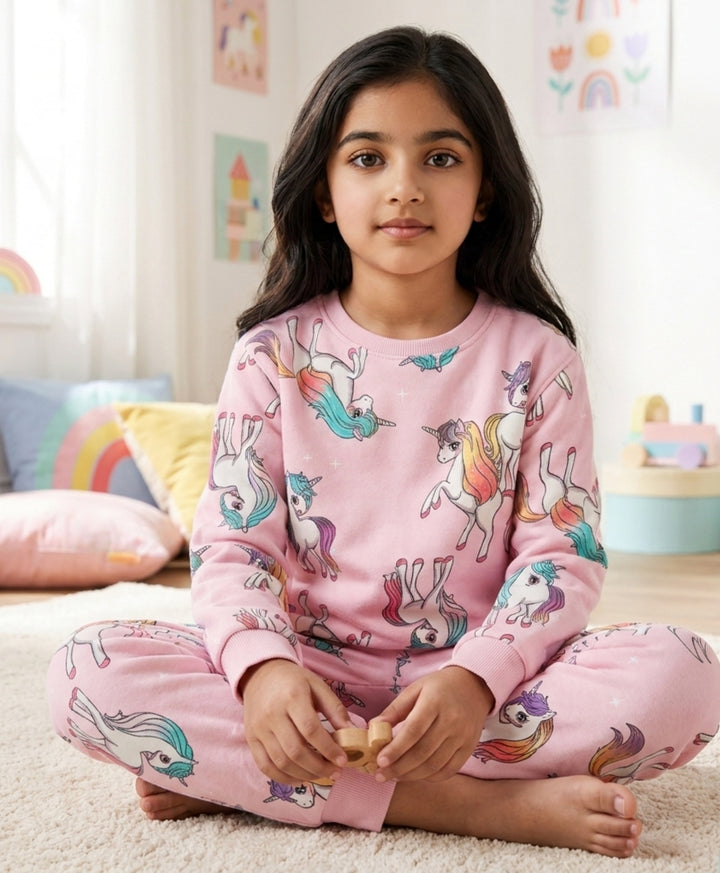 UNICORN STAR GIRLS FLEECE SWEATSHIRT JOGGER SET - PINK
