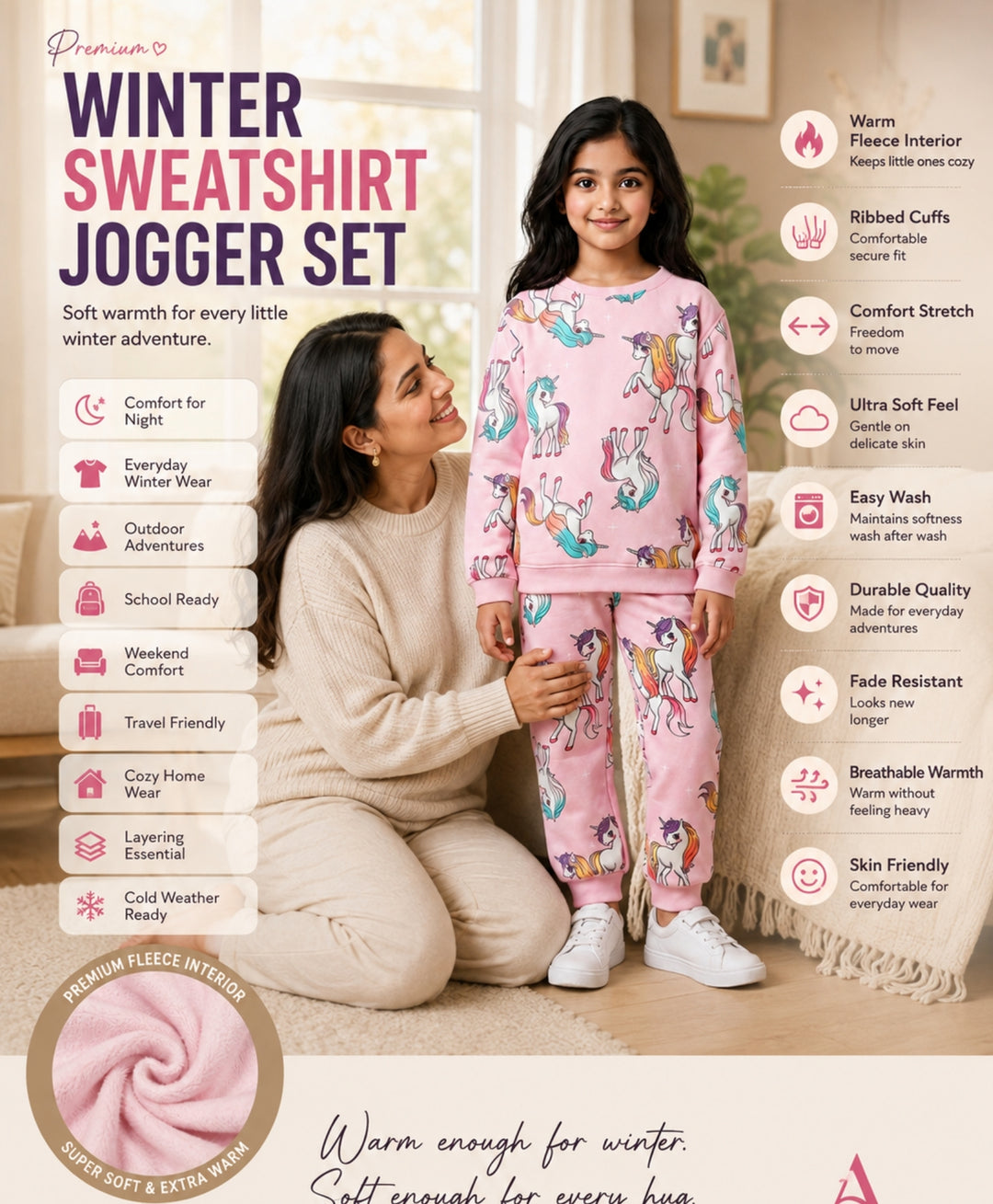 UNICORN STAR GIRLS FLEECE SWEATSHIRT JOGGER SET - PINK