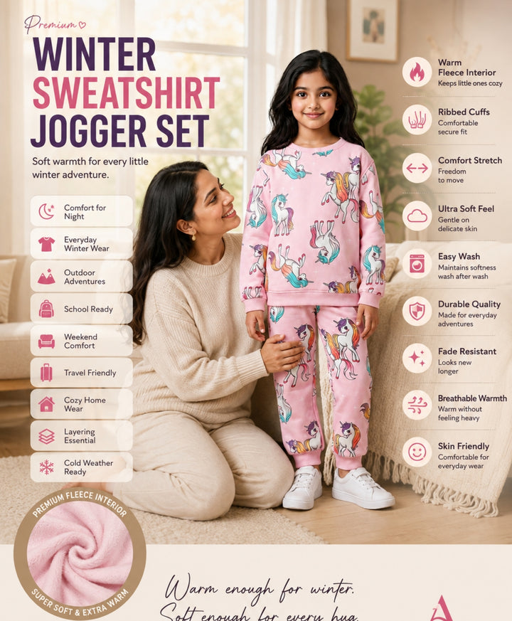 UNICORN STAR GIRLS FLEECE SWEATSHIRT JOGGER SET - PINK