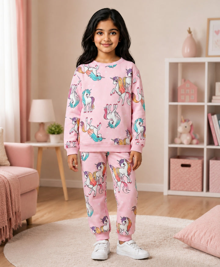 UNICORN STAR GIRLS FLEECE SWEATSHIRT JOGGER SET - PINK