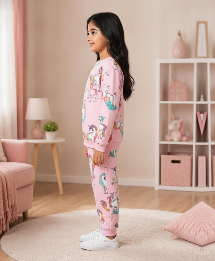 UNICORN STAR GIRLS FLEECE SWEATSHIRT JOGGER SET - PINK