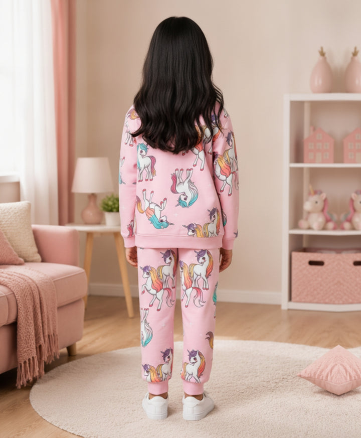 UNICORN STAR GIRLS FLEECE SWEATSHIRT JOGGER SET - PINK