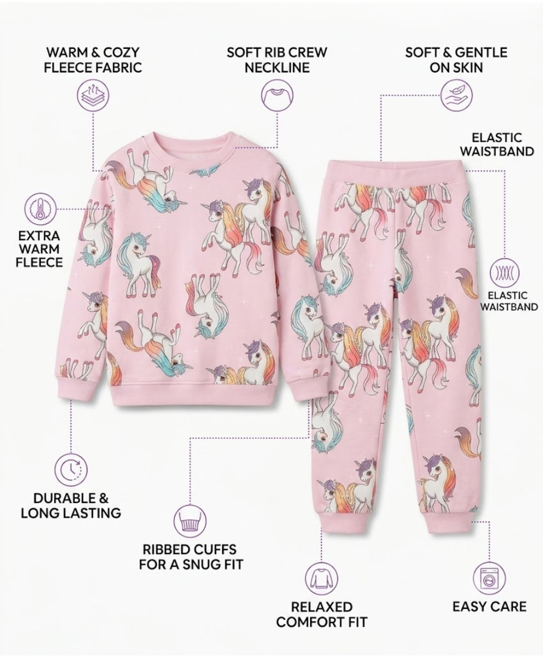 UNICORN STAR GIRLS FLEECE SWEATSHIRT JOGGER SET - PINK