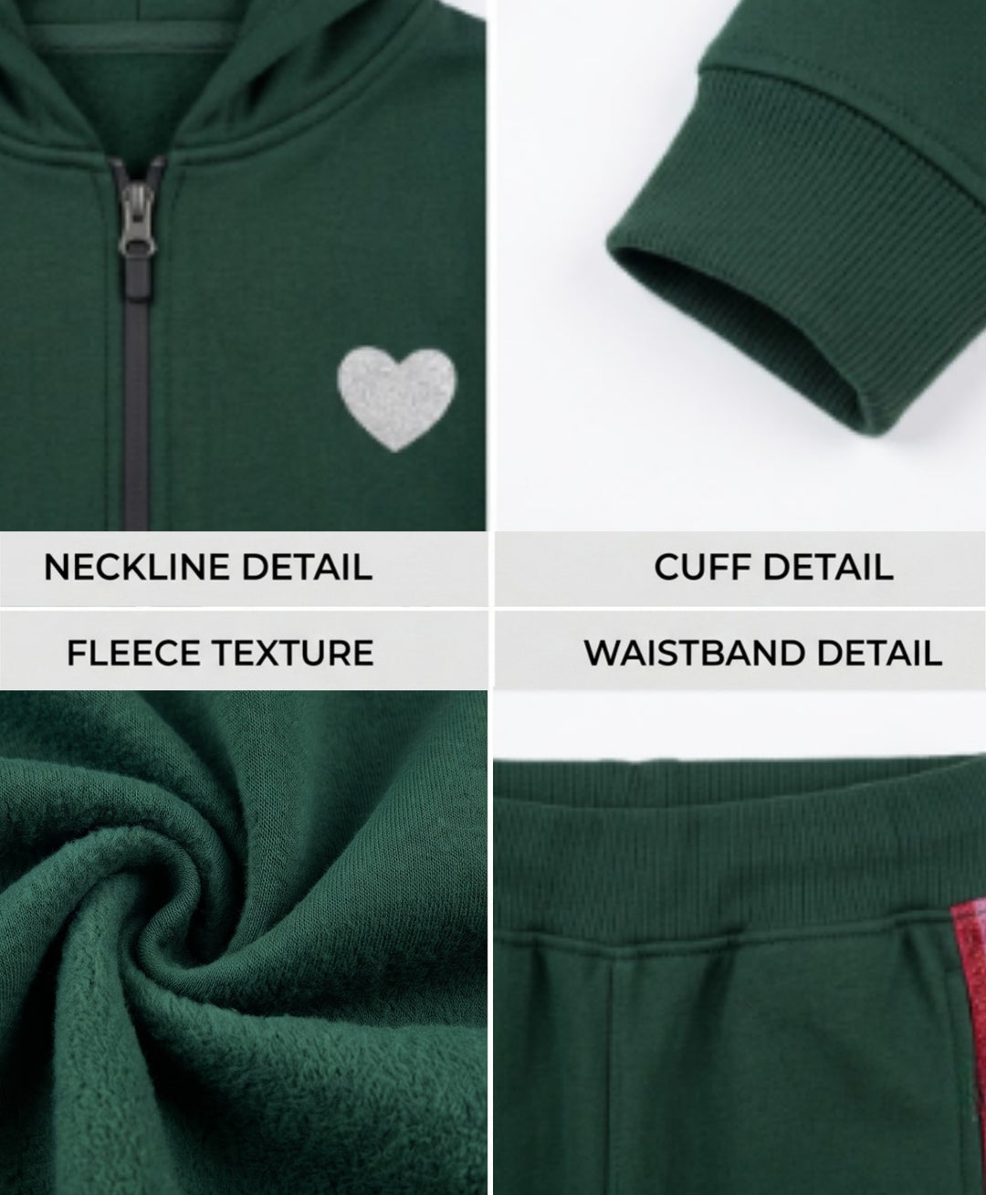 OLIVE FLEECE PINK GLITTER TAPE ZIPPER HOODIE JOGGER SET - OLIVE