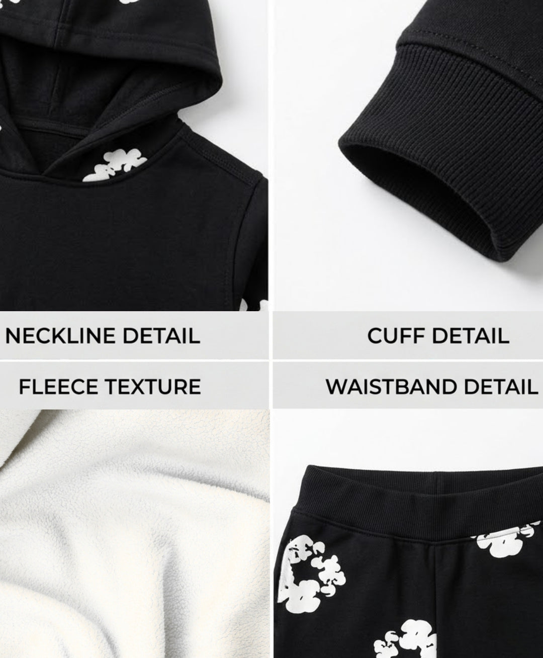 POP BLACK &amp; WHITE GIRLS FLEECE HOODIE JOGGER SET - BLACK