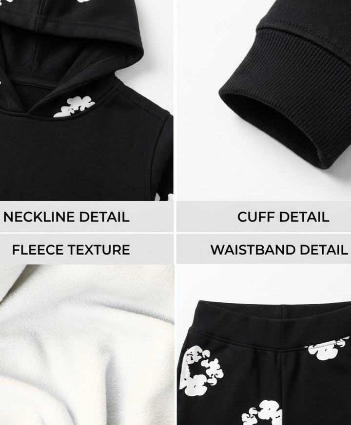 POP BLACK &amp; WHITE FLEECE HOODIE JOGGER SET - BLACK