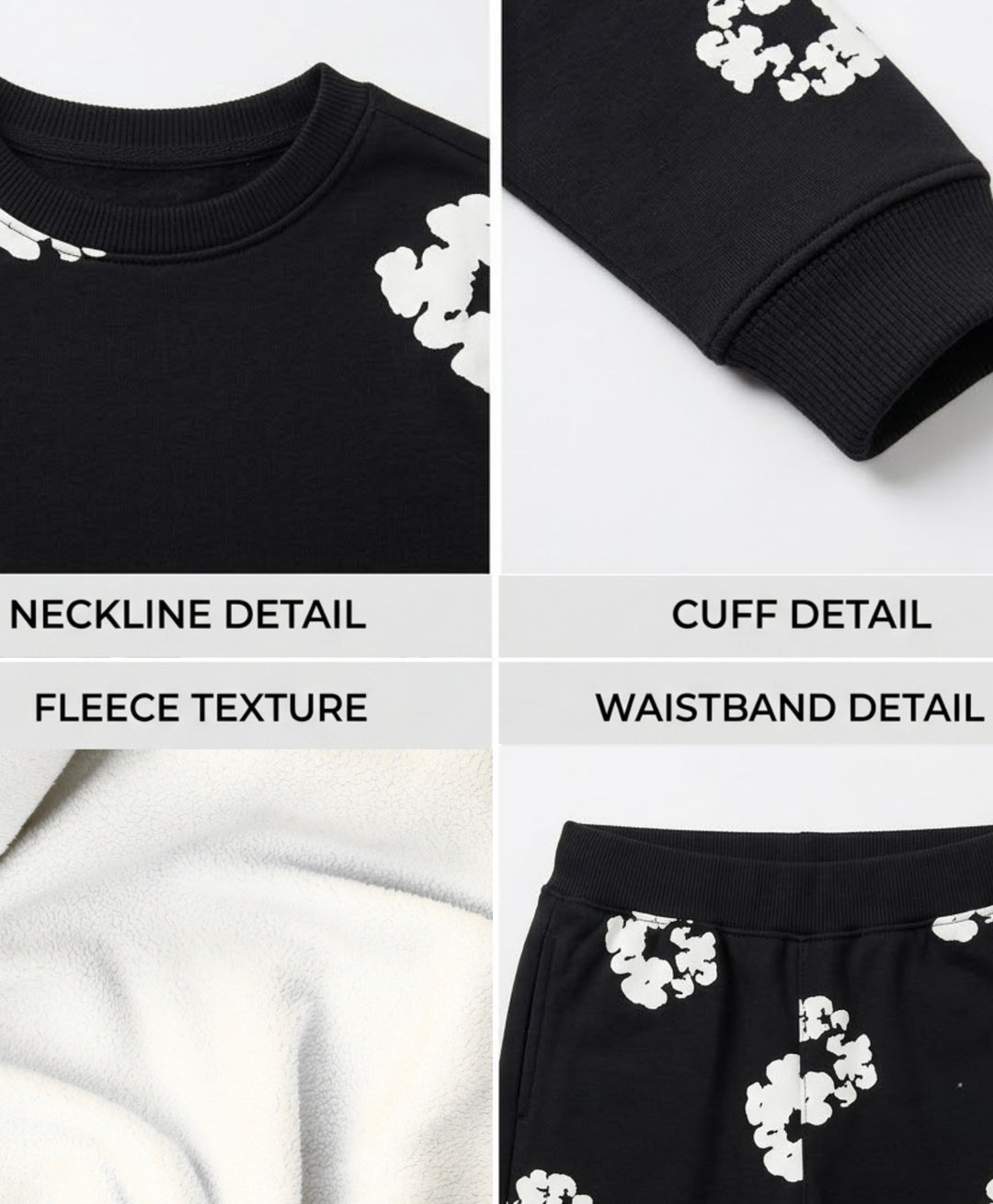 POP BLACK &amp; WHITE FLEECE SWEATSHIRT JOGGER SET - BLACK