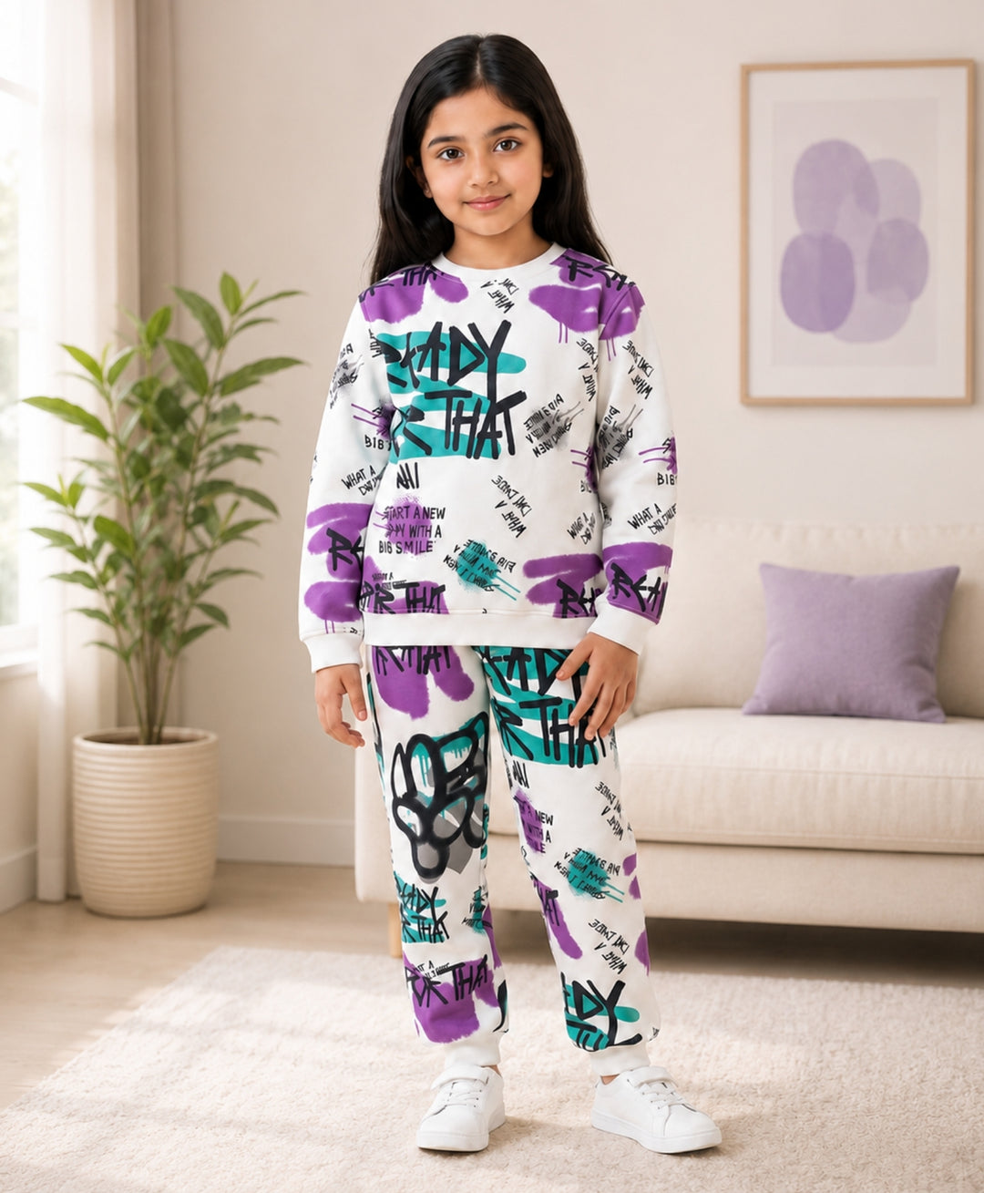READY FOR THAT GIRLS FLEECE SWEATSHIRT JOGGER SET - WHITE