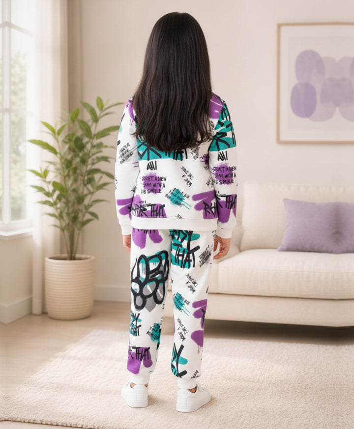 READY FOR THAT GIRLS FLEECE SWEATSHIRT JOGGER SET - WHITE
