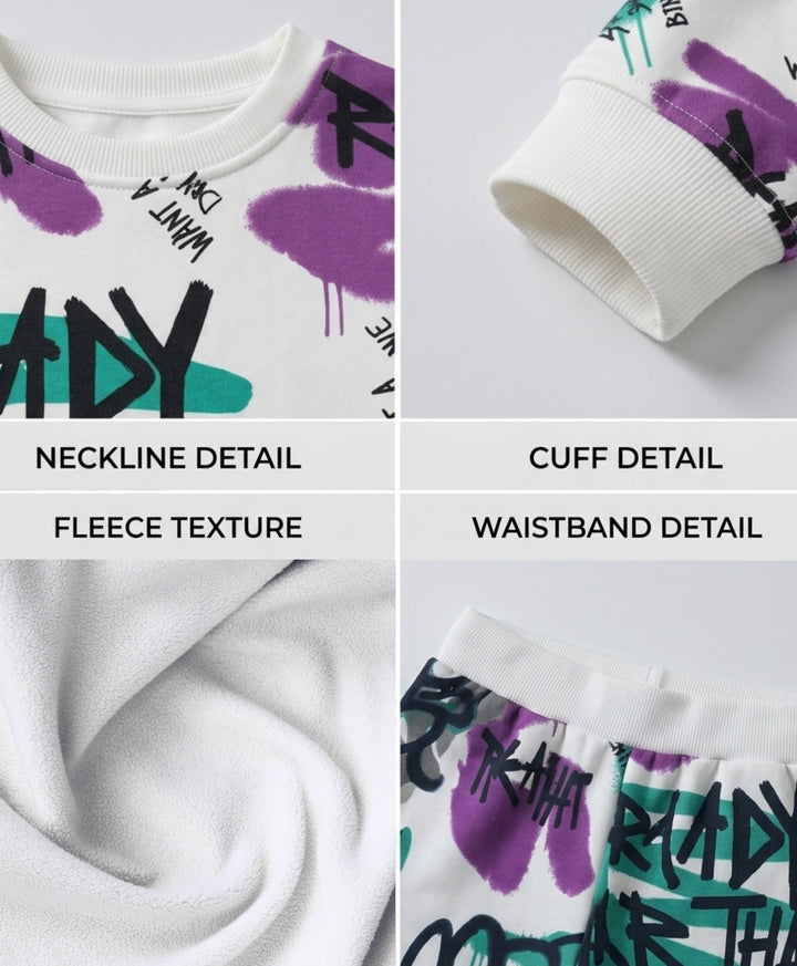 READY FOR THAT GIRLS FLEECE SWEATSHIRT JOGGER SET - WHITE