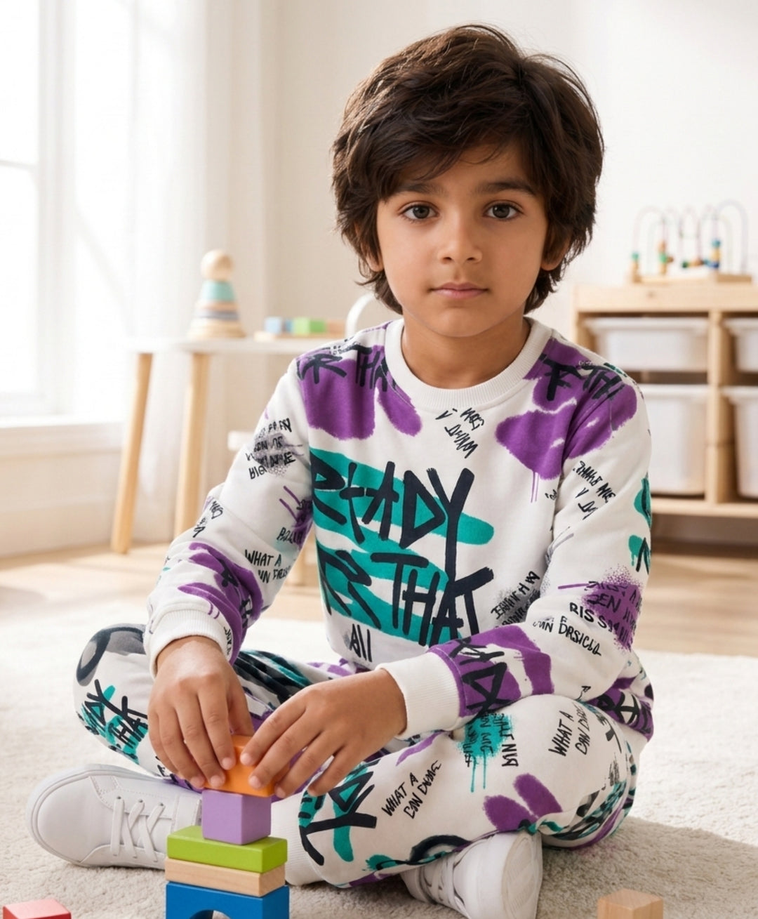 READY FOR THAT FLEECE SWEATSHIRT JOGGER SET - WHITE