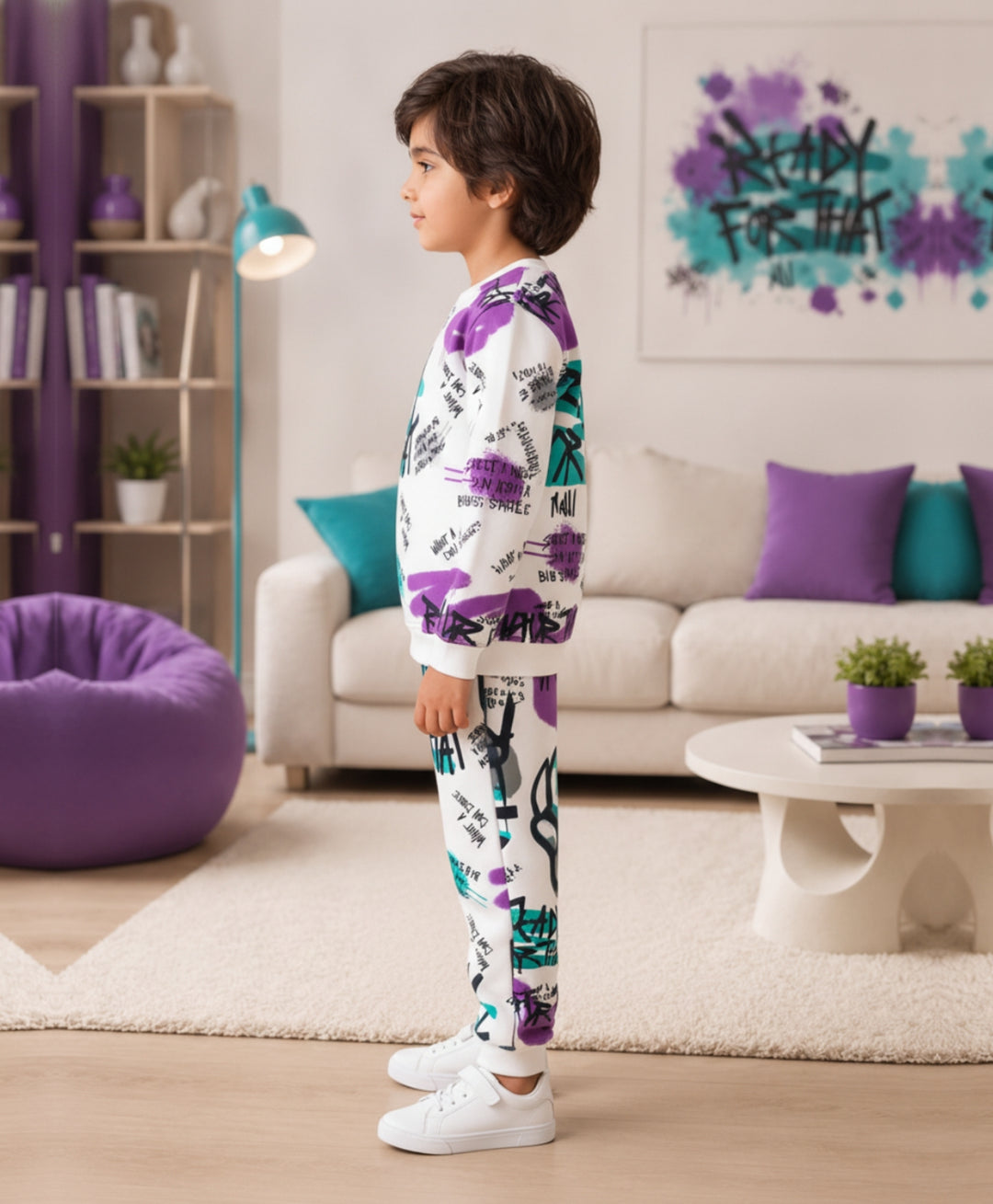READY FOR THAT FLEECE SWEATSHIRT JOGGER SET - WHITE