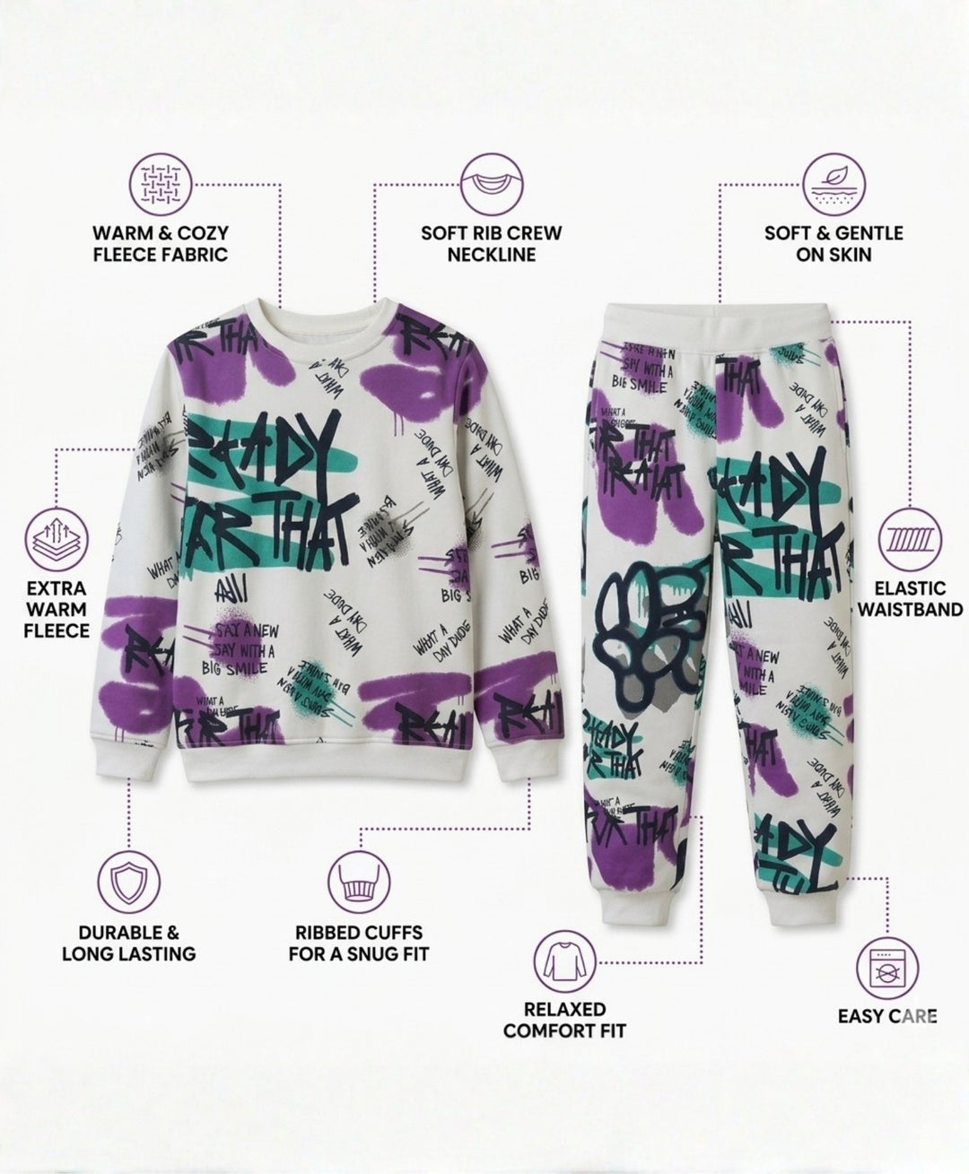 READY FOR THAT FLEECE SWEATSHIRT JOGGER SET - WHITE