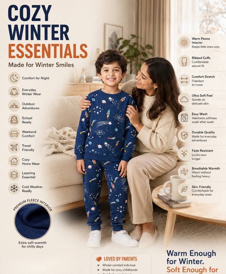 SOLAR DREAMS FLEECE SWEATSHIRT JOGGER SET - NAVY