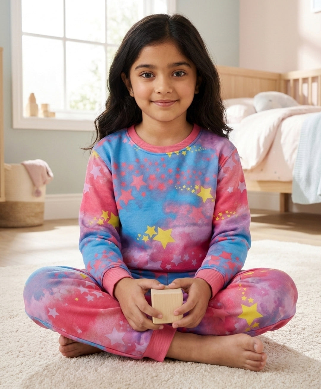 TIE DYE STAR GIRLS FLEECE SWEATSHIRT JOGGER SET - PINK