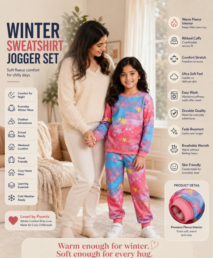 TIE DYE STAR GIRLS FLEECE SWEATSHIRT JOGGER SET - PINK