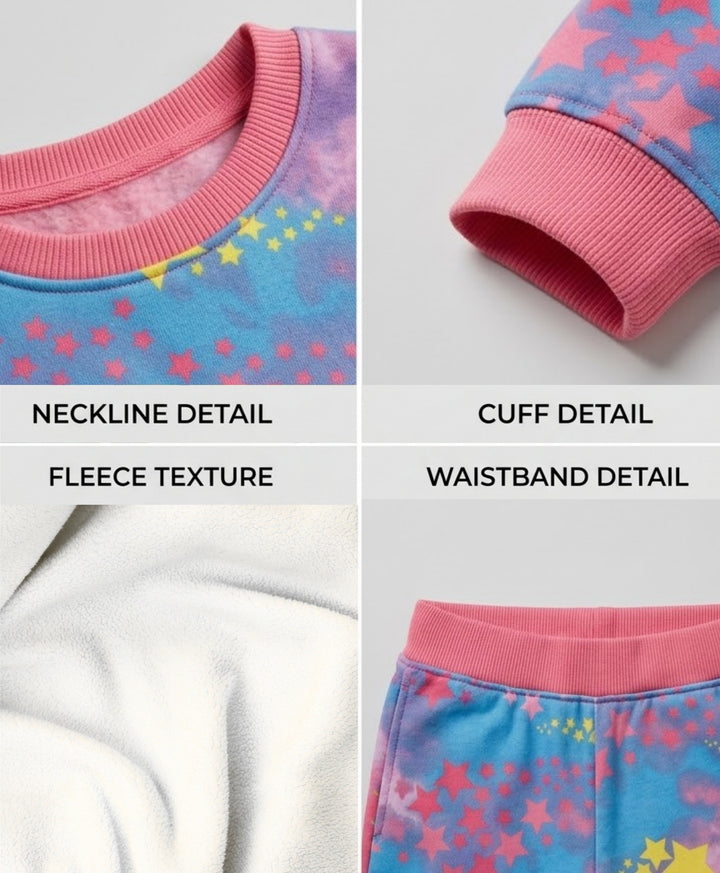 TIE DYE STAR GIRLS FLEECE SWEATSHIRT JOGGER SET - PINK