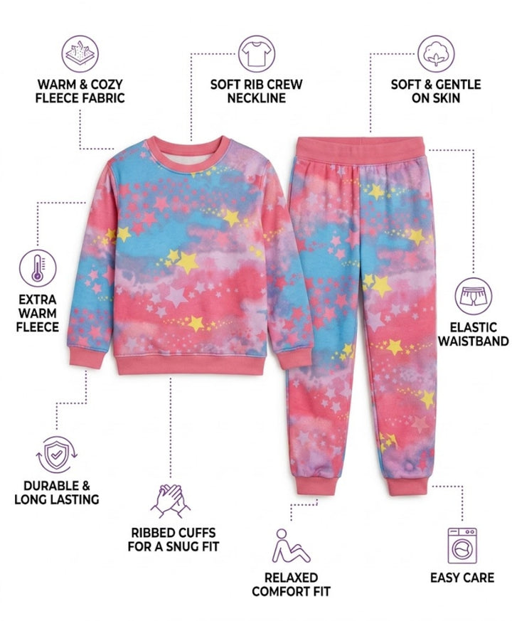 TIE DYE STAR GIRLS FLEECE SWEATSHIRT JOGGER SET - PINK