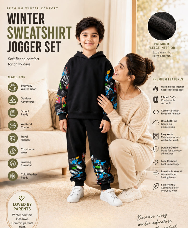 TRUCK BLACK COLOR BLOCK BOYS HOODIE JOGGER SET - BLACK