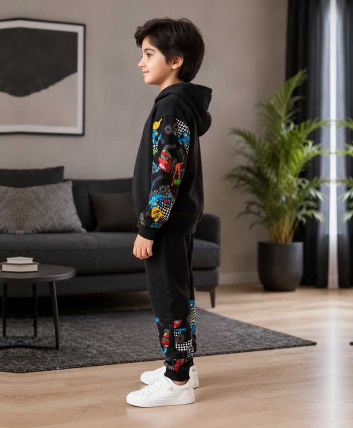 TRUCK BLACK COLOR BLOCK BOYS HOODIE JOGGER SET - BLACK