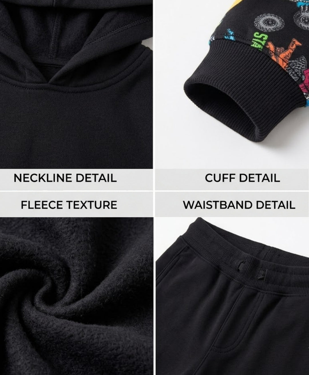 TRUCK BLACK COLOR BLOCK BOYS HOODIE JOGGER SET - BLACK