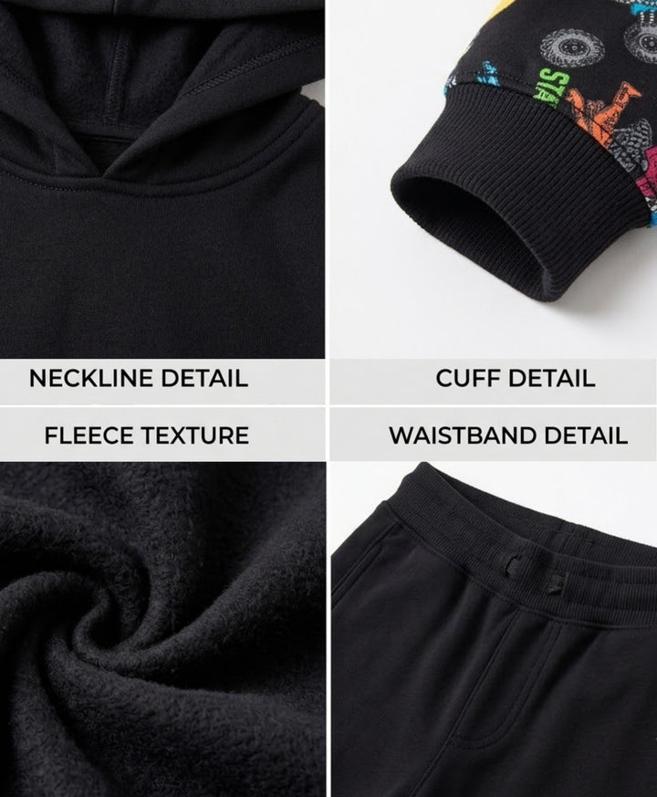 TRUCK BLACK COLOR BLOCK BOYS HOODIE JOGGER SET - BLACK