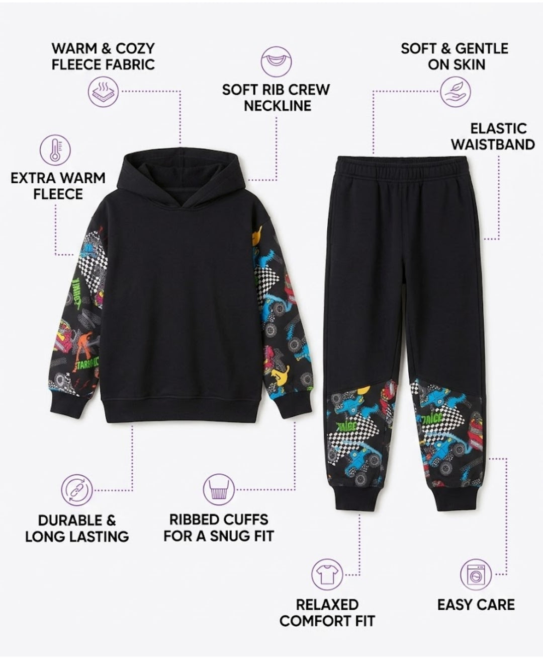 TRUCK BLACK COLOR BLOCK BOYS HOODIE JOGGER SET - BLACK