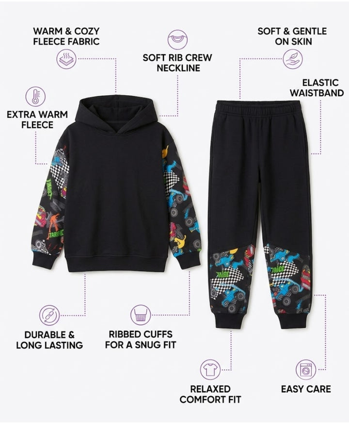 TRUCK BLACK COLOR BLOCK BOYS HOODIE JOGGER SET - BLACK