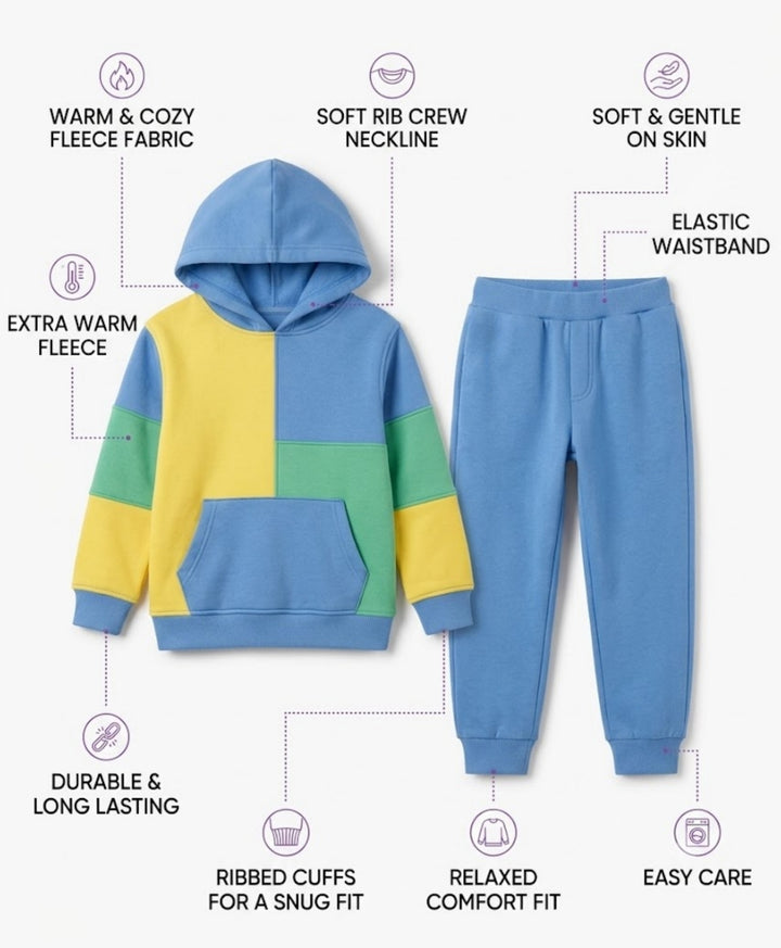 YELLOW SEA GREEN BLUE COLOR BLOCK HOODIE JOGGER SET - YELLOW SEA GREEN