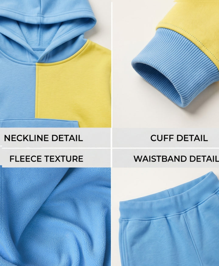 YELLOW SEA GREEN BLUE COLOR BLOCK HOODIE JOGGER SET - YELLOW SEA GREEN