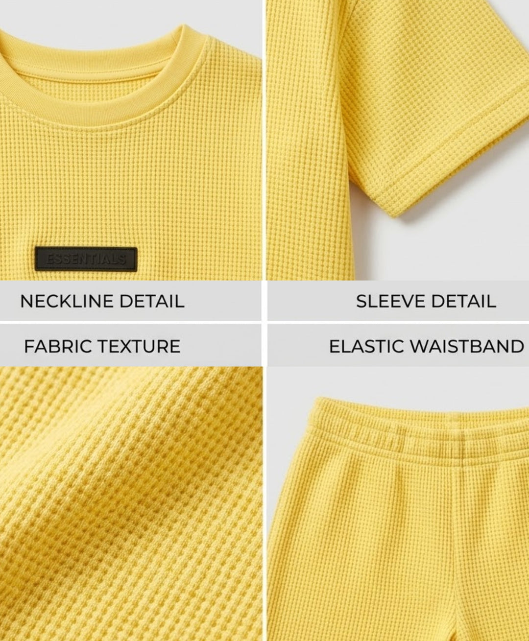 ESSENTIAL YELLOW TEXTURED OVERSIZED T-SHIRT SHORTS SET - YELLOW