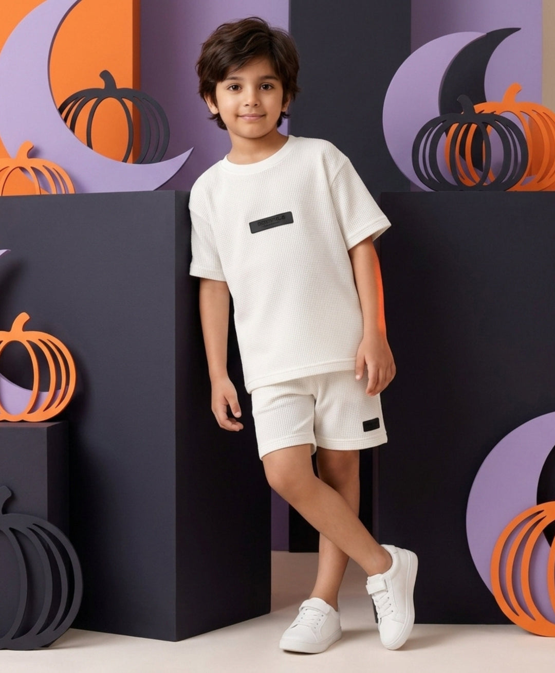 ESSENTIAL WHITE TEXTURED OVERSIZED T-SHIRT SHORTS SET - WHITE