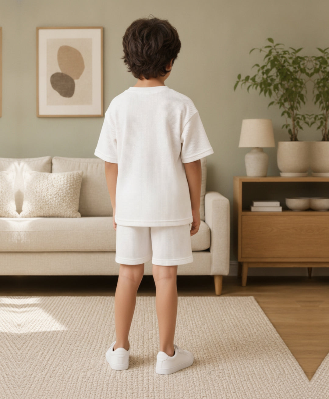 ESSENTIAL WHITE TEXTURED OVERSIZED T-SHIRT SHORTS SET - WHITE
