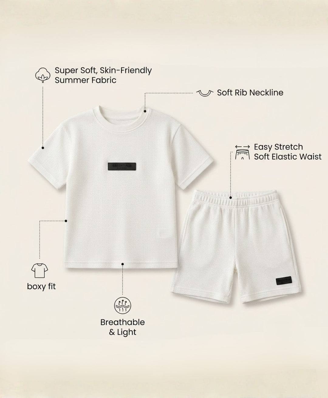 ESSENTIAL WHITE TEXTURED OVERSIZED T-SHIRT SHORTS SET - WHITE