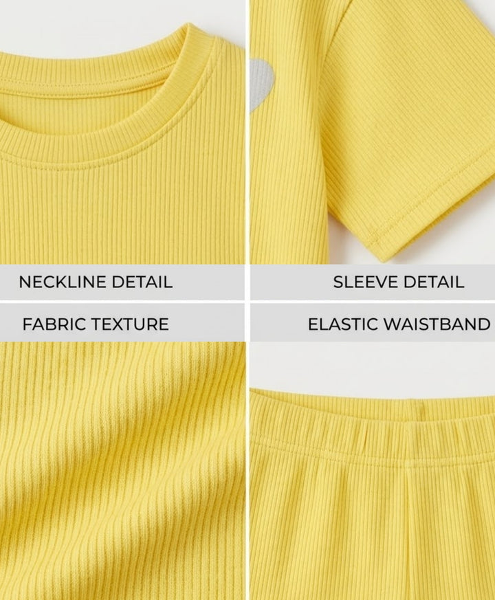 COOL YELLOW HEART ESSENTIAL OVERSIZED T-SHIRT JOGGER SET - YELLOW
