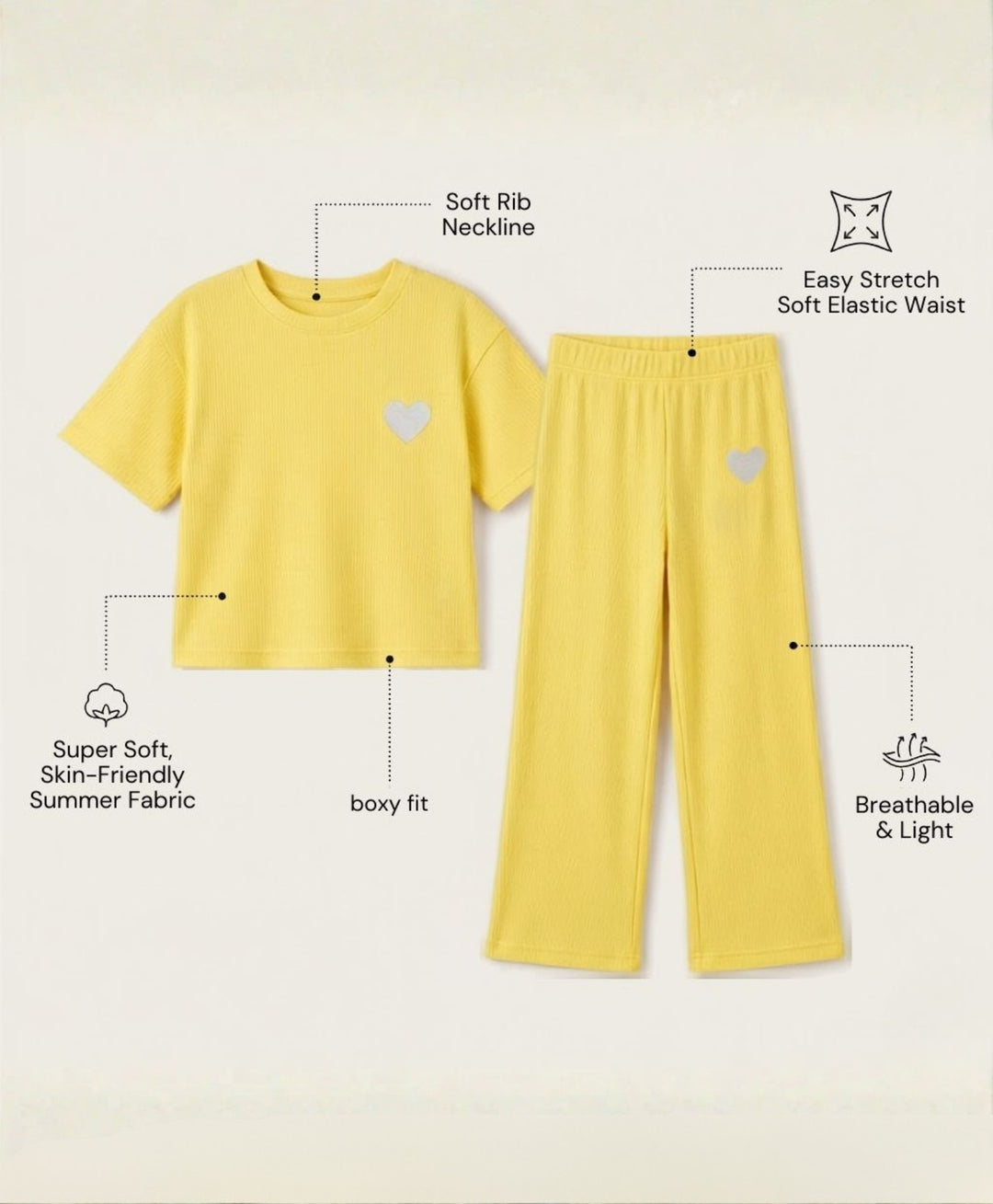 COOL YELLOW HEART ESSENTIAL OVERSIZED T-SHIRT JOGGER SET - YELLOW