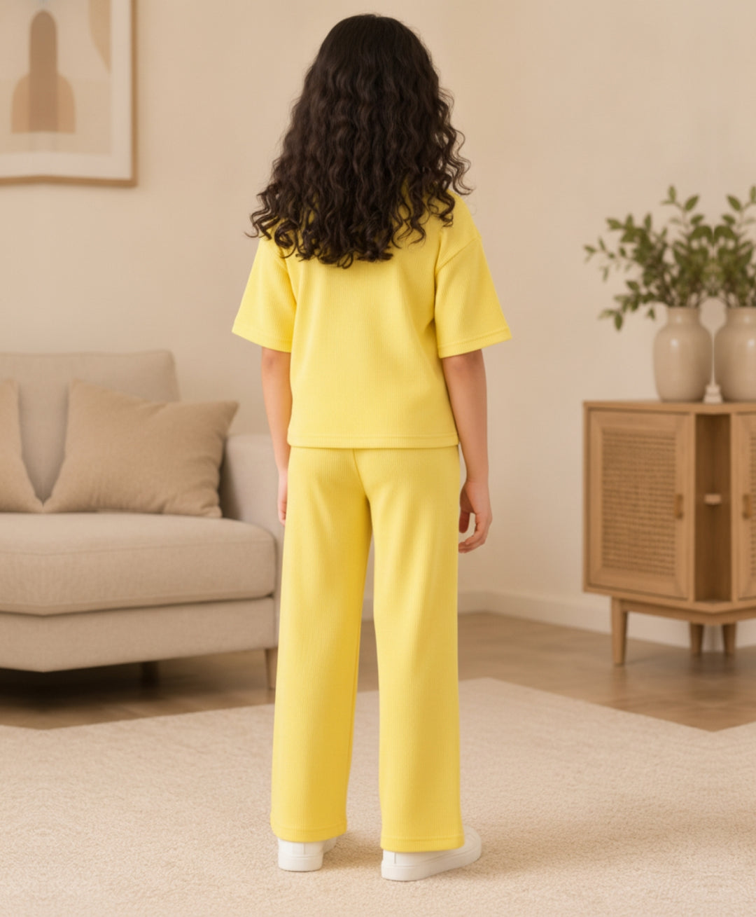 COOL YELLOW HEART ESSENTIAL OVERSIZED T-SHIRT JOGGER SET - YELLOW