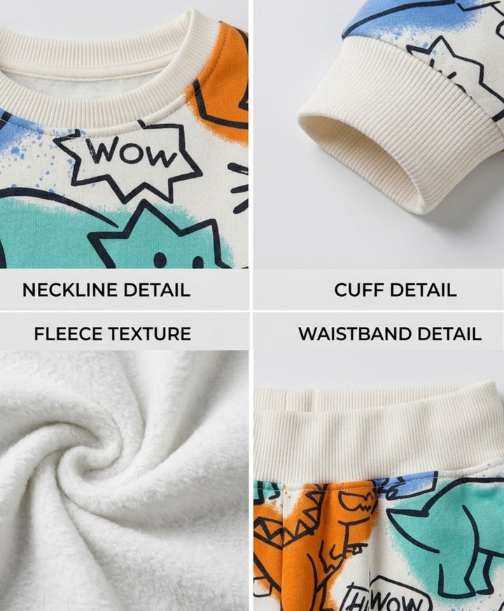 DINOSAUR WOW GIRLS  FLEECE SWEATSHIRT JOGGER SET - WHITE