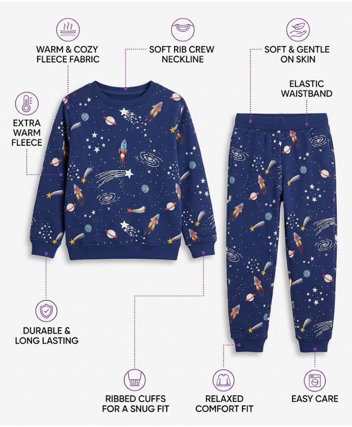 SOLAR DREAMS GIRLS FLEECE SWEATSHIRT JOGGER SET - NAVY