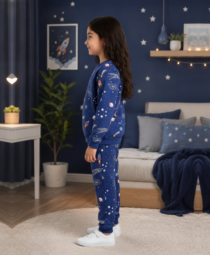 SOLAR DREAMS GIRLS FLEECE SWEATSHIRT JOGGER SET - NAVY