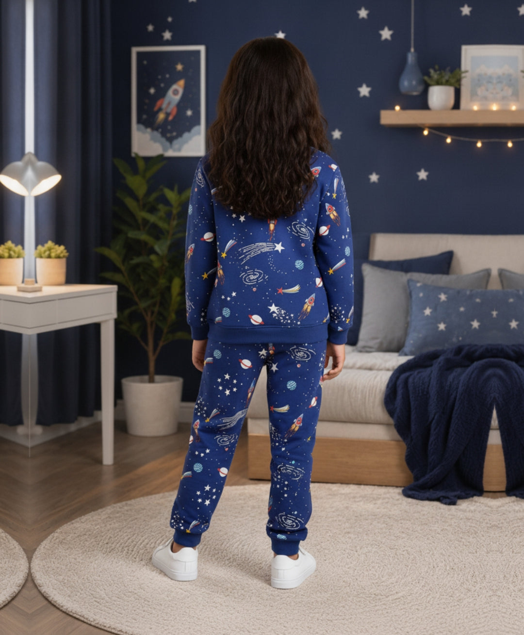 SOLAR DREAMS GIRLS FLEECE SWEATSHIRT JOGGER SET - NAVY