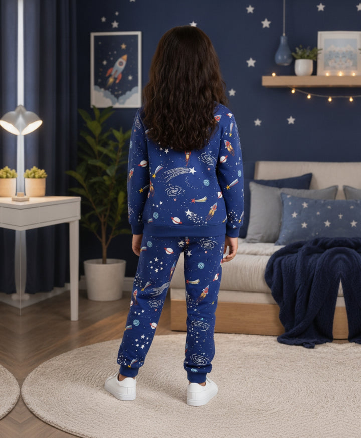 SOLAR DREAMS GIRLS FLEECE SWEATSHIRT JOGGER SET - NAVY