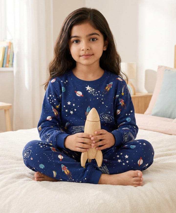 SOLAR DREAMS GIRLS FLEECE SWEATSHIRT JOGGER SET - NAVY