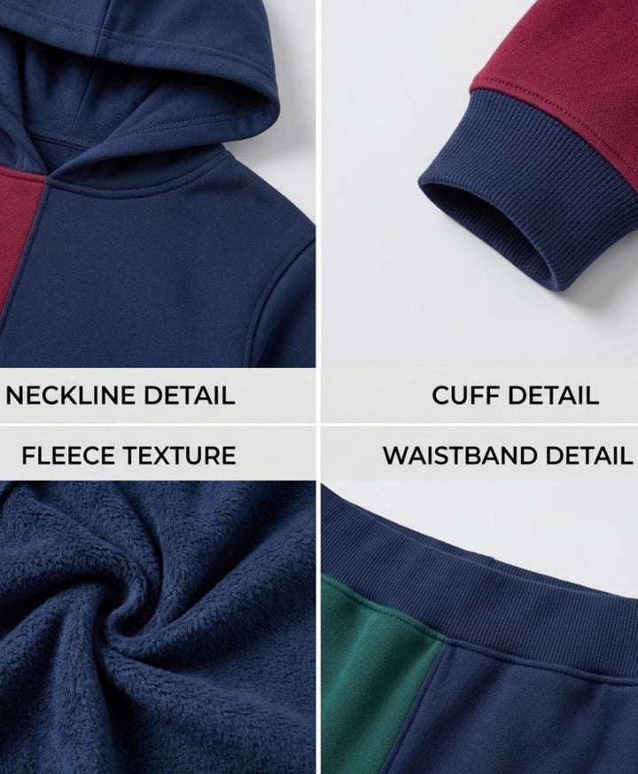 NAVY MEHROON GREEN BOYS FLEECE HOODIE JOGGER SET - NAVY